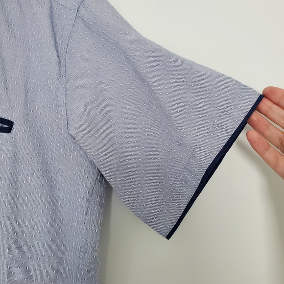 Men Blue Button Down Casual Shirt Short Sleeve Size XL 43-44 Classic Side Pocket - Picture 4 of 7